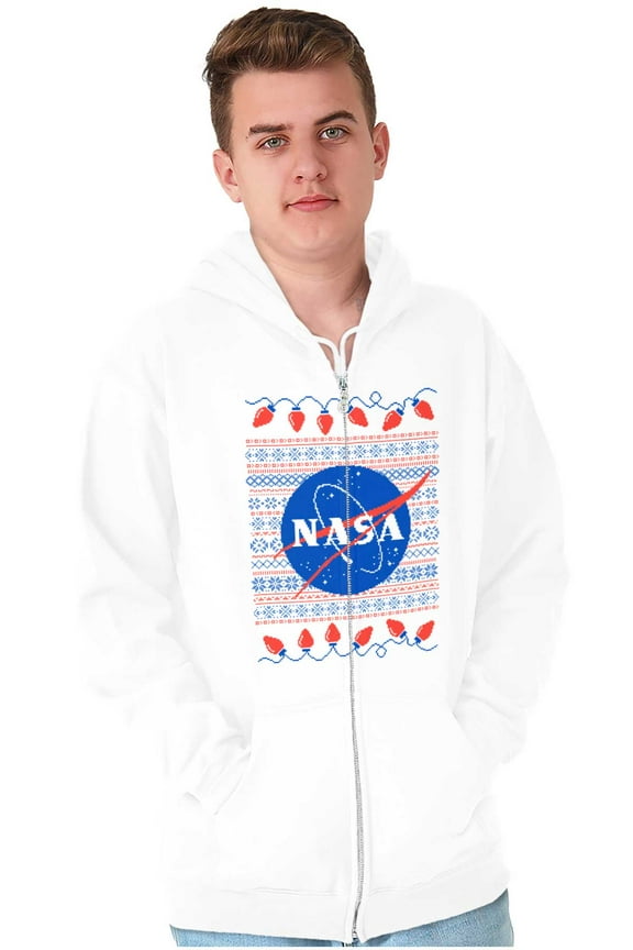 Ugly Christmas Pattern NASA Logo Zip Up Hoodie Men's Women's Brisco Brands S