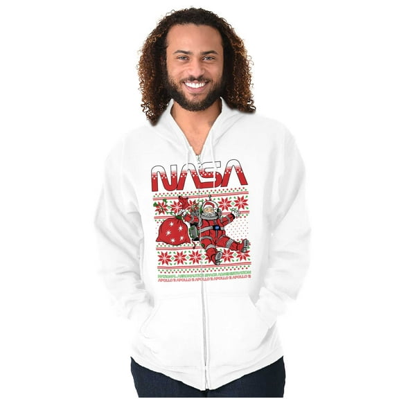 Ugly Christmas Pattern NASA Santa Zip Up Hoodie Men's Women's Brisco Brands S