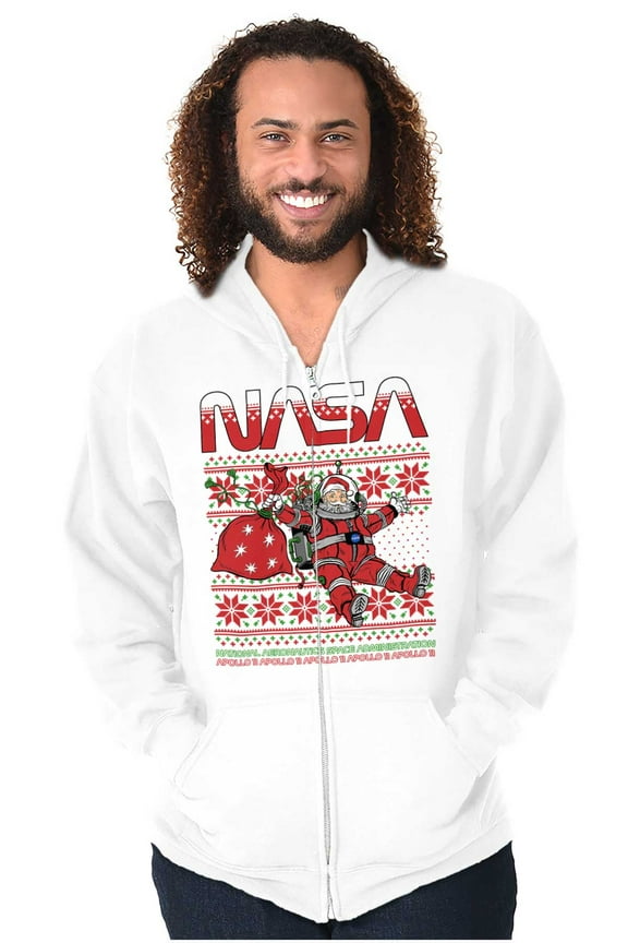 Ugly Christmas Pattern NASA Santa Zip Up Hoodie Men's Women's Brisco Brands S