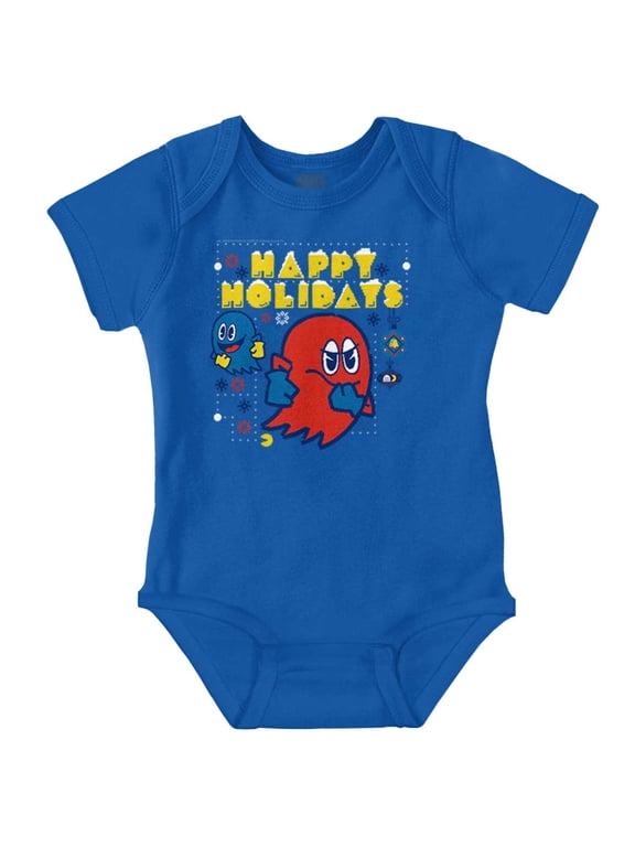Ugly Christmas Pattern PACMAN Ghosts Romper Boys or Girls Infant Baby Brisco Brands NB