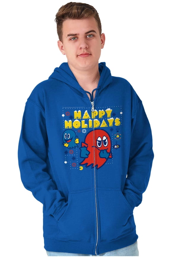 Ugly Christmas Pattern PACMAN Ghosts Unisex Plus Size Zip Hoodie Brisco Brands 5X