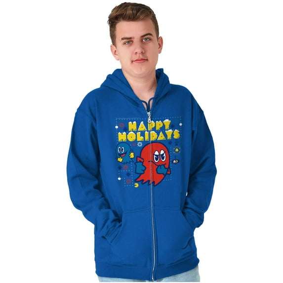 Ugly Christmas Pattern PACMAN Ghosts Zip Up Hoodie Men's Women's Brisco Brands S