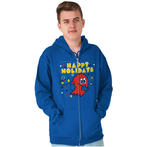 Ugly Christmas Pattern PACMAN Ghosts Zip Up Hoodie Men's Women's Brisco Brands X