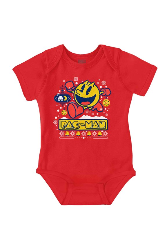 Ugly Christmas Pattern PACMAN Holiday Romper Boys or Girls Infant Baby Brisco Brands NB