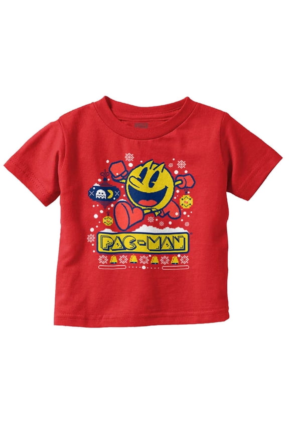 Ugly Christmas Pattern PACMAN Holiday Toddler Boy Girl T Shirt Infant Toddler Brisco Brands 6M
