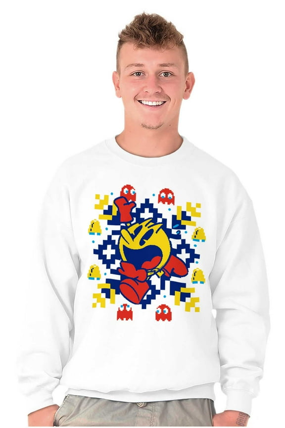Ugly Christmas Pixel PACMAN Snowflake Sweatshirt for Men or Women Brisco Brands S