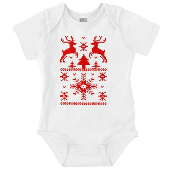 Ugly Christmas Reindeer Pattern Baby Romper Boys or Girls Brisco Brands 12M