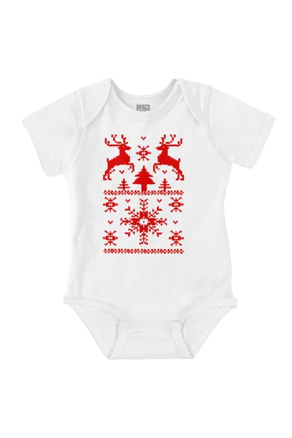 Ugly Christmas Reindeer Pattern Baby Romper Boys or Girls Brisco Brands NB