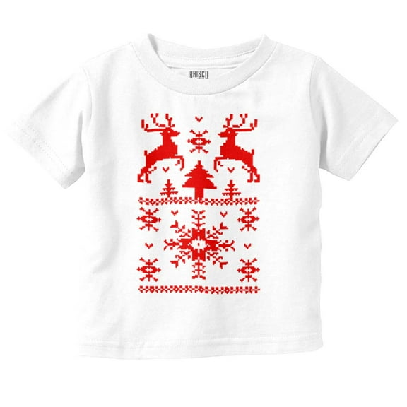 Ugly Christmas Reindeer Pattern Toddler Baby Graphic T Shirt Brisco Brands 2T