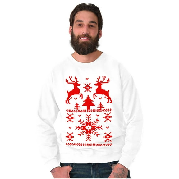 Ugly Christmas Reindeer Pattern Unisex Plus Fleece Graphic Sweatshirt Brisco Brands 3X