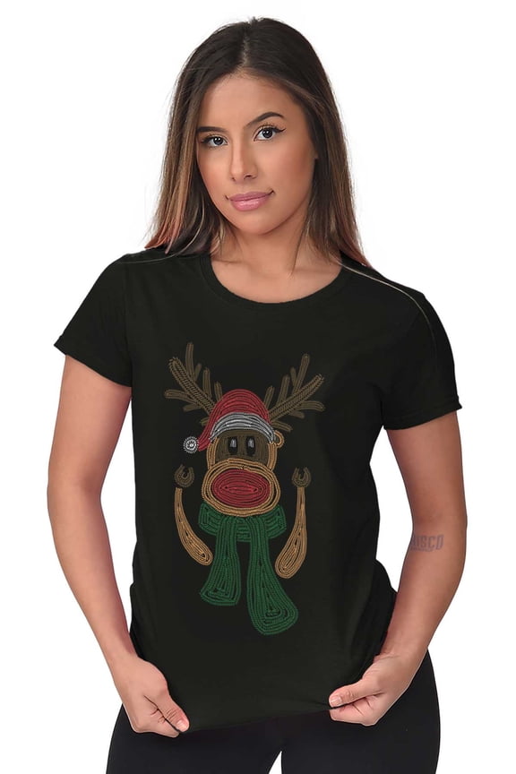 Ugly Christmas Santa Sock Monkey Womens Slim Fit Graphic Tee Brisco Brands X