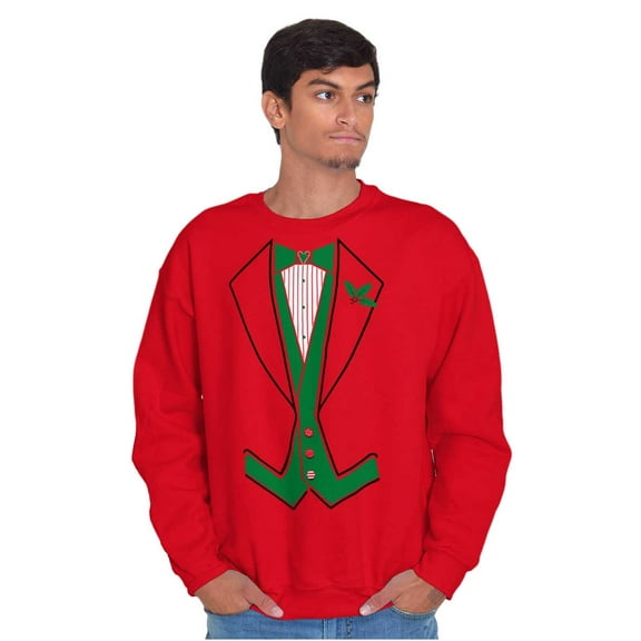 Ugly Christmas Santa's Elf Tuxedo Men's Big & Tall Crewneck Sweatshirt Brisco Brands 2X