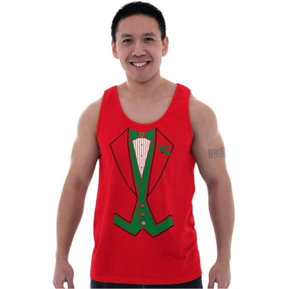 Ugly Christmas Santa's Elf Tuxedo Tank Top Sleeveless Tee Men Brisco Brands S