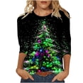 thumbnail image 1 of Ugly Christmas Shirts for Women Funny Shinny Xmas Tree Printed Tees Casual 3/4 Sleeve Merry Christmas Tunic Tops, 1 of 5