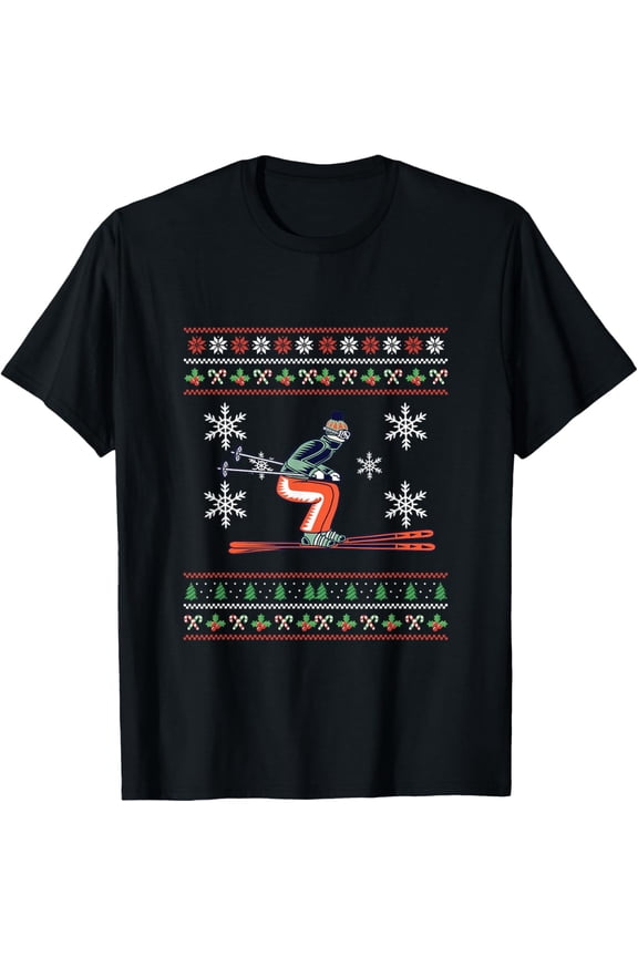 Ugly Christmas Skiing Skier Apres Ski Santa Claus New Year T-Shirt