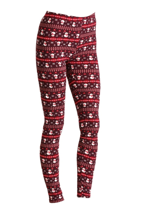 Ugly Christmas Snowman Pattern Print Maroon Leggings