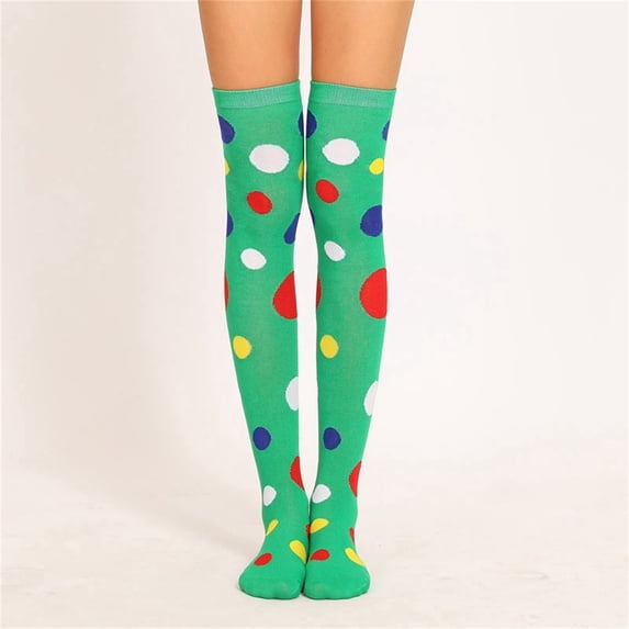 Ugly Christmas Socks for Women Thigh-High Stockings Hosiery Ladies Cute Color Polka Dot Printed Over the Knee Thermal Warm Long Knitted Sock