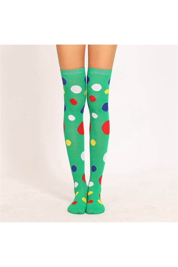 Ugly Christmas Socks for Women Thigh-High Stockings Hosiery Ladies Cute Color Polka Dot Printed Over the Knee Thermal Warm Long Knitted Sock