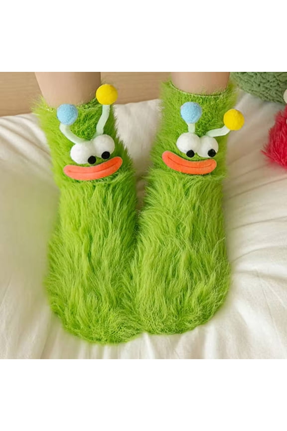 Ugly Christmas Socks for Women, Novelty Googly Eye Plush Socks with Funny Faces, Warm Crew Length Sleeping Socks for Winter, Cute Couple Gift Idea