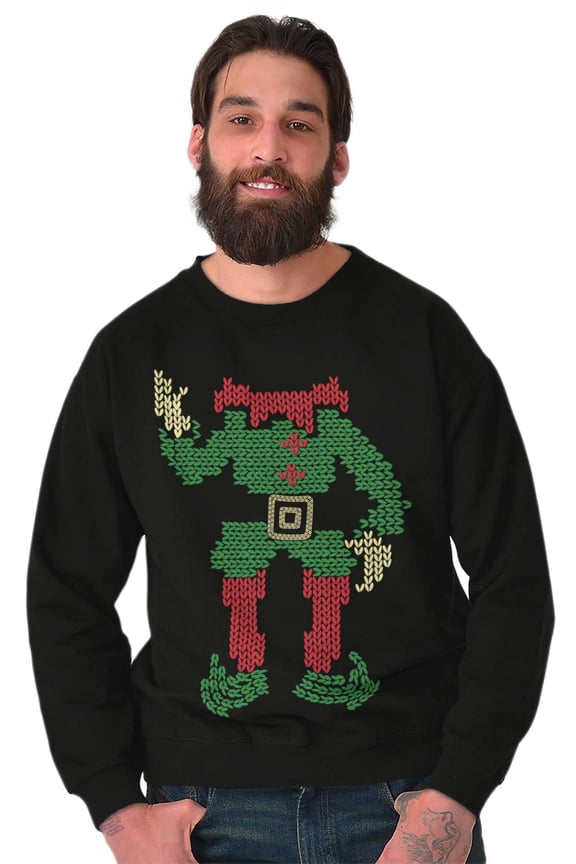 Ugly Christmas Stitch Pattern Elf Unisex Plus Fleece Graphic Sweatshirt Brisco Brands 2X