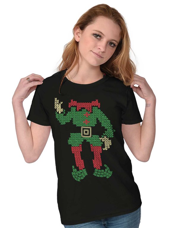 Ugly Christmas Stitch Pattern Elf Womens Fitted Plus Size Graphic Tee Brisco Brands 2X