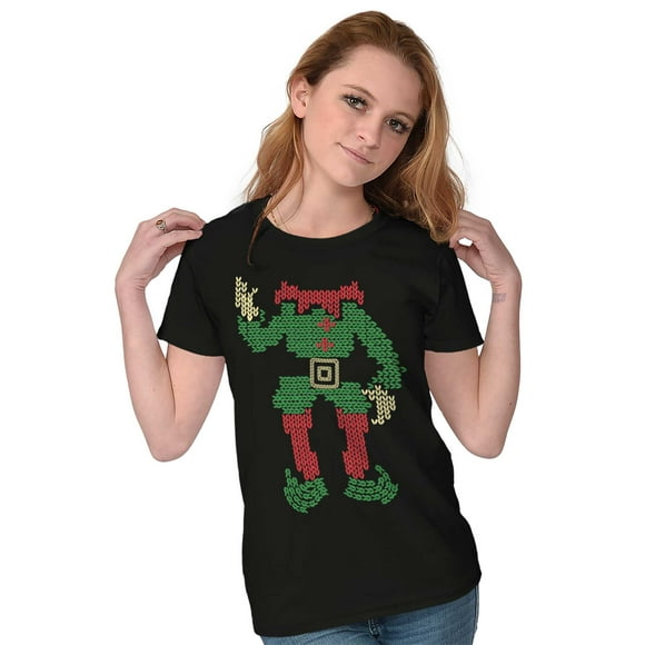 Ugly Christmas Stitch Pattern Elf Women's T Shirt Ladies Tee Brisco Brands L
