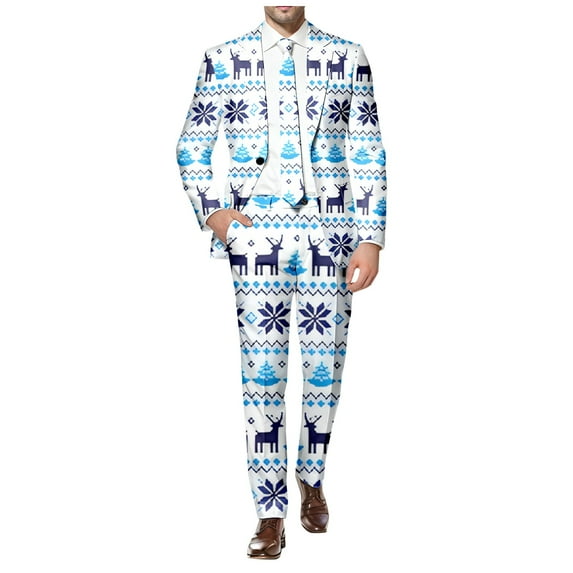 Ugly Christmas Suits for Men 2 Piece Vintage One Button Ugly Xmas Jacket Blazer And Pant Set Plus Size Slim Fit Winter Party Christmas Suit