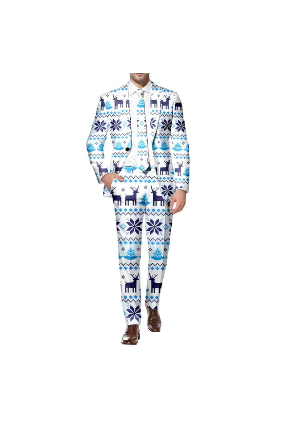 Ugly Christmas Suits for Men 2 Piece Vintage One Button Ugly Xmas Jacket Blazer And Pant Set Plus Size Slim Fit Winter Party Christmas Suit