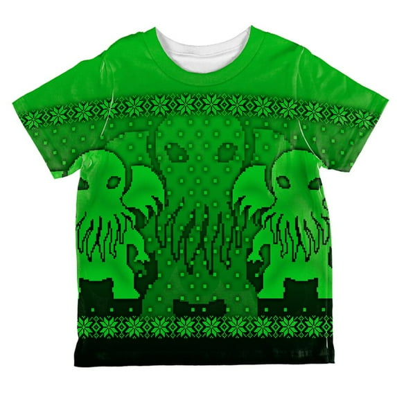Ugly Christmas Sweater Big Cthulhu Greater Gods All Over Toddler T Shirt Multi 6T