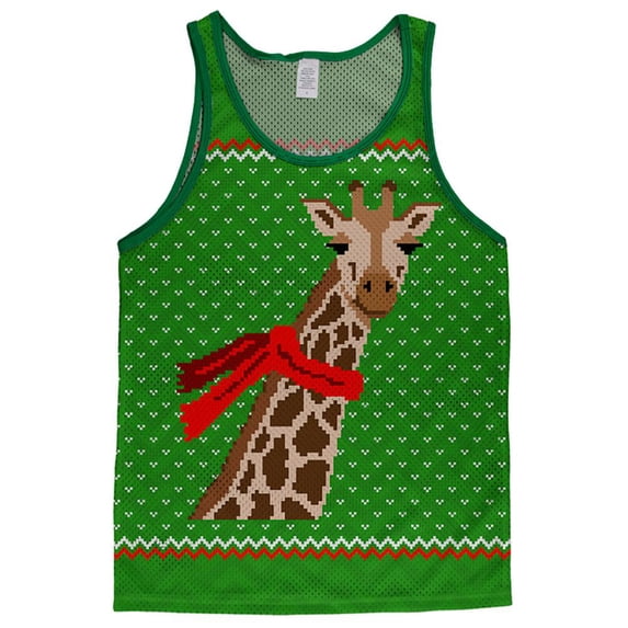 Ugly Christmas Sweater Big Giraffe Scarf Adult Mesh Jersey White-Kelly SM