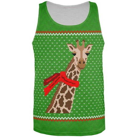 Ugly Christmas Sweater Big Giraffe Scarf All Over Mens Tank Top Multi 3X-LG