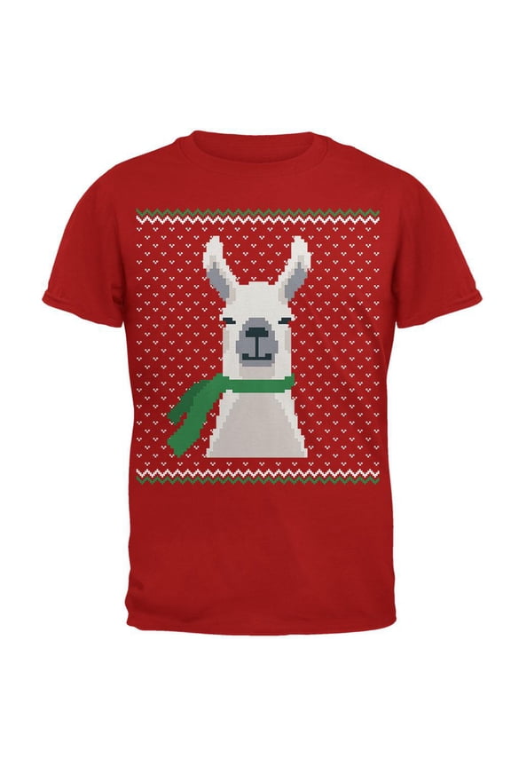 Ugly Christmas Sweater Big Llama Green Mens Soft T Shirt