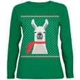 thumbnail image 1 of Ugly Christmas Sweater Big Llama Green Womens Long Sleeve T-Shirt - Medium, 1 of 1