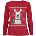 thumbnail image 1 of Ugly Christmas Sweater Big Llama Green Womens Long Sleeve T Shirt, 1 of 1
