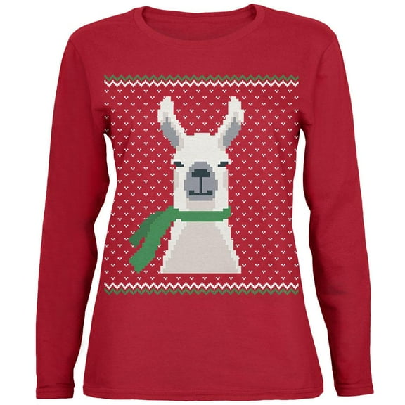 Ugly Christmas Sweater Big Llama Green Womens Long Sleeve T Shirt