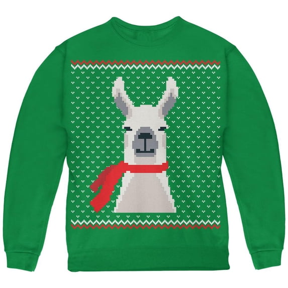 Ugly Christmas Sweater Big Llama Green Youth Sweatshirt Green YLG