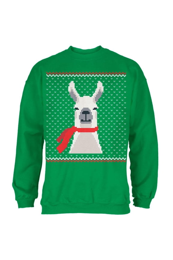 Ugly Christmas Sweater Big Llama Irish Green Adult Sweatshirt