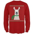 thumbnail image 1 of Ugly Christmas Sweater Big Llama Red Adult Long Sleeve T-Shirt, 1 of 1