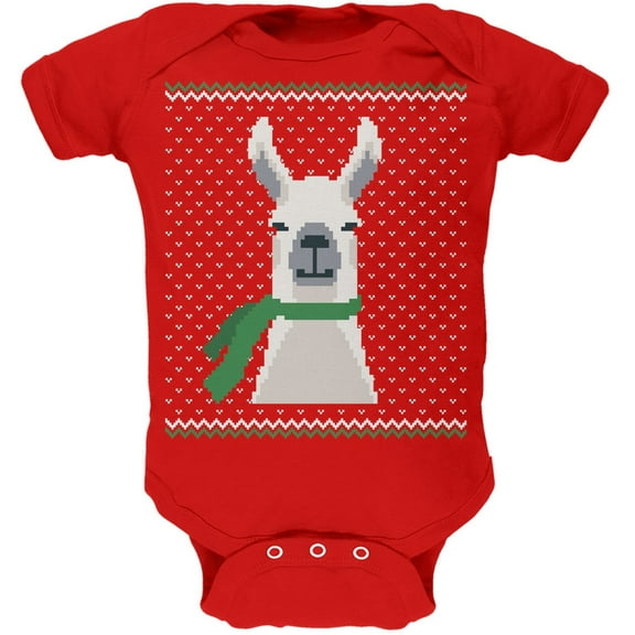 Ugly Christmas Sweater Big Llama Red Soft Baby One Piece - 3 month