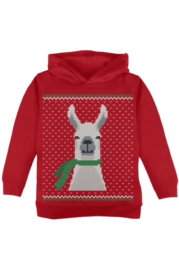 Ugly Christmas Sweater Big Llama Red Toddler Hoodie