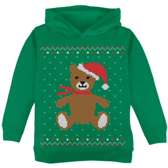 Ugly Christmas Sweater Big Teddy Bear Green Toddler Hoodie