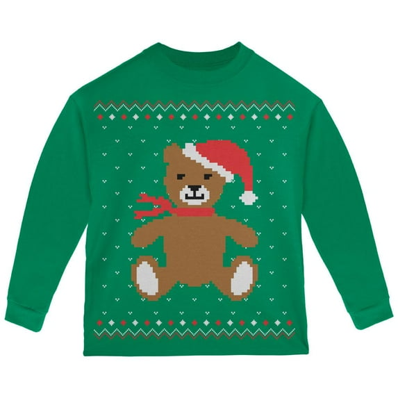 Ugly Christmas Sweater Big Teddy Bear Green Toddler Long Sleeve T-Shirt