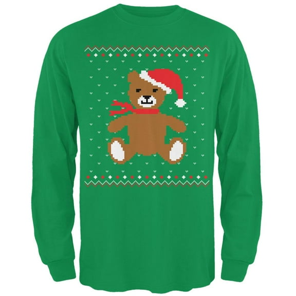 Ugly Christmas Sweater Big Teddy Bear Irish Green Adult Long Sleeve T-Shirt