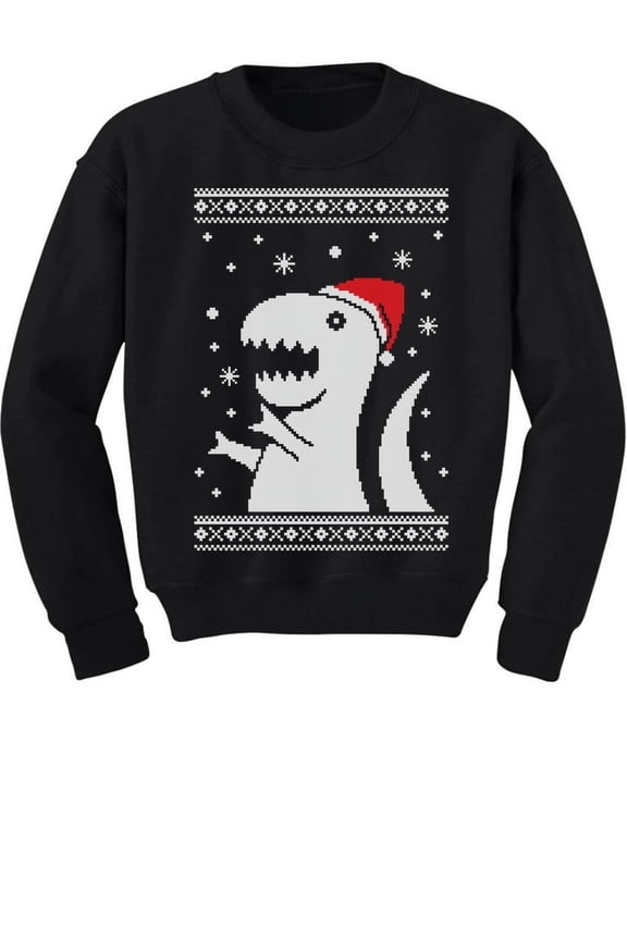 Ugly Christmas Sweater Big Trex Santa - Children Funny Youth Kids Sweatshirt 5T Black