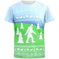 thumbnail image 1 of Ugly Christmas Sweater Bigfoot Sasquatch Yeti All Over Mens T Shirt Multi SM, 1 of 2