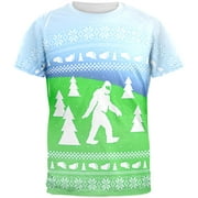 Ugly Christmas Sweater Bigfoot Sasquatch Yeti All Over Mens T Shirt Multi X-LG