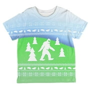 Ugly Christmas Sweater Bigfoot Sasquatch Yeti All Over Toddler T Shirt Multi 6T