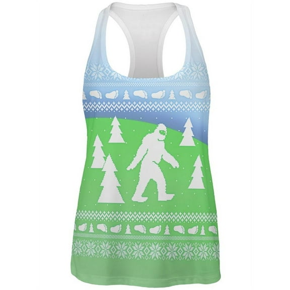 Ugly Christmas Sweater Bigfoot Sasquatch Yeti All Over Womens Work Out Tank Top Multi LG