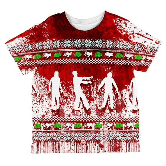 Ugly Christmas Sweater Bloody Zombie Attack Survivor All Over Toddler T Shirt Multi 4T