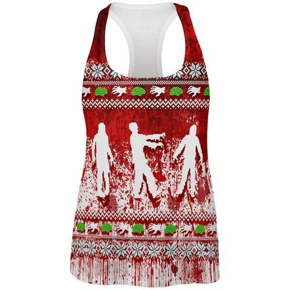 Ugly Christmas Sweater Bloody Zombie Attack Survivor All Over Womens Work Out Tank Top Multi MD